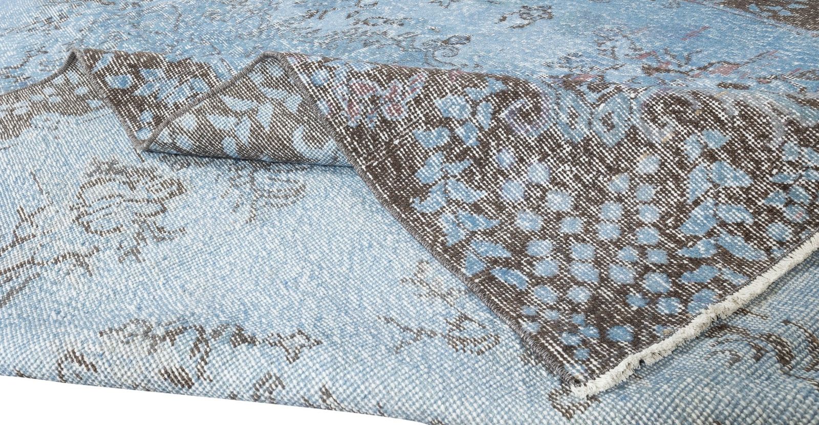 6.4x10.2 Ft Handmade 1960s Turkish Rug Re Dyed In Light Blue For Modern Interior photo for sale