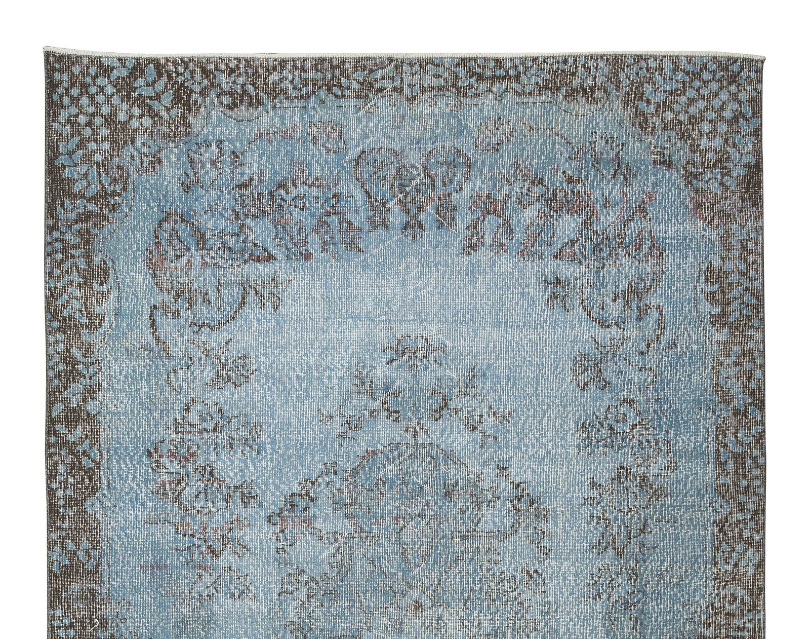 6.4x10.2 Ft Handmade 1960s Turkish Rug Re Dyed In Light Blue For Modern Interior photo Textiles