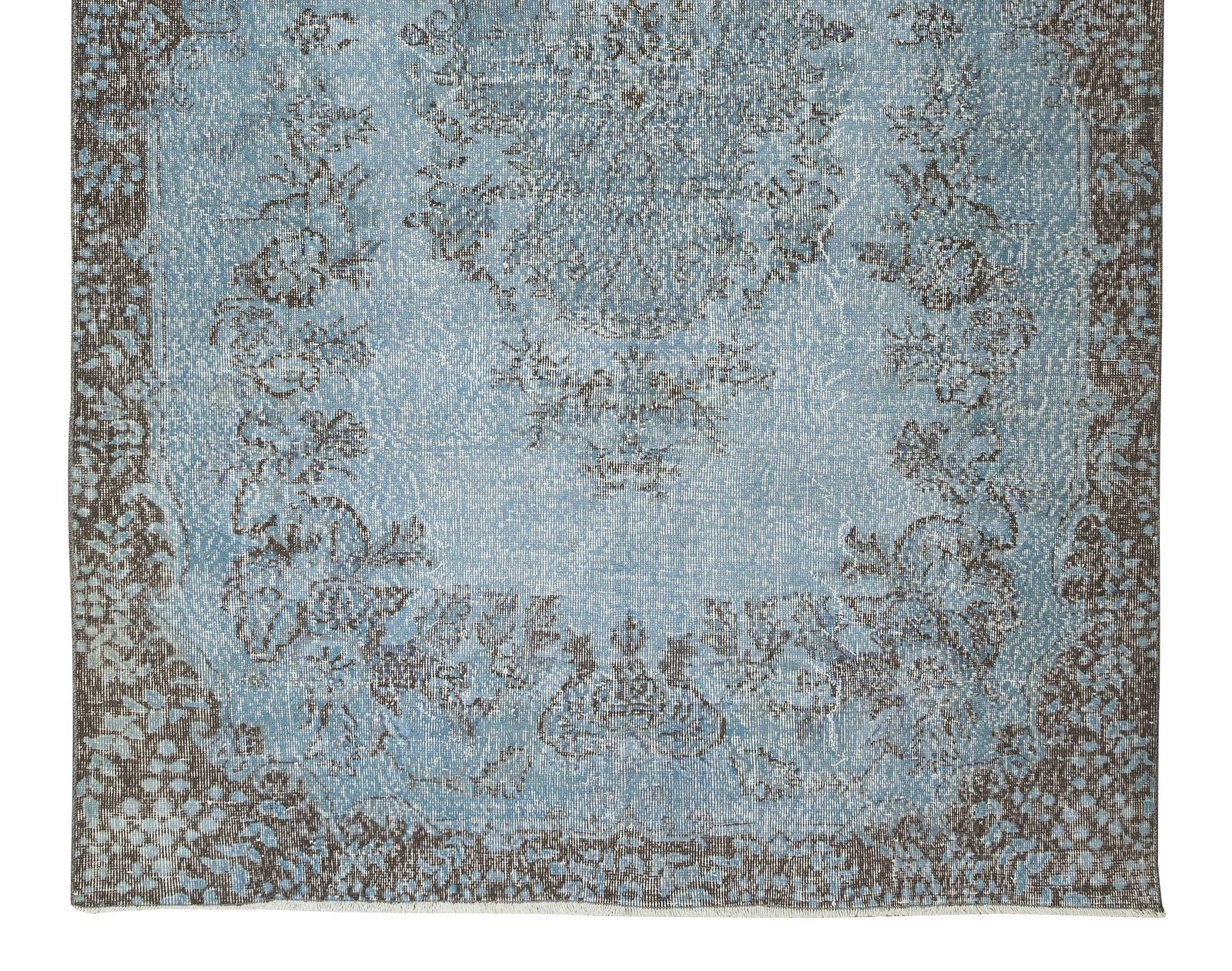 6.4x10.2 Ft Handmade 1960s Turkish Rug Re Dyed In Light Blue For Modern Interior photo 555.0