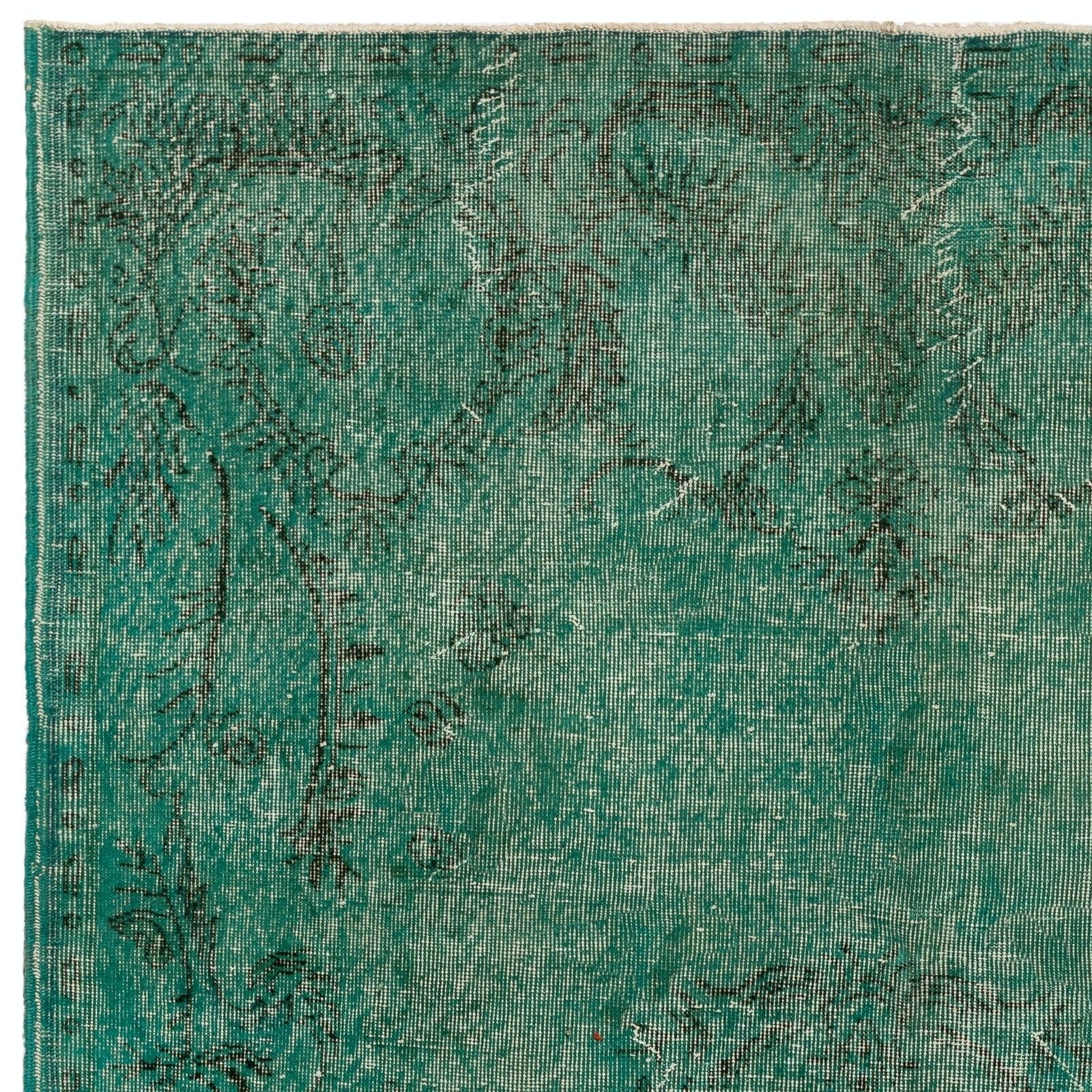 5.7x9 Ft Modern Turkish Wool Area Rug In Teal Green, Upcycled Handmade Carpet photo furniture