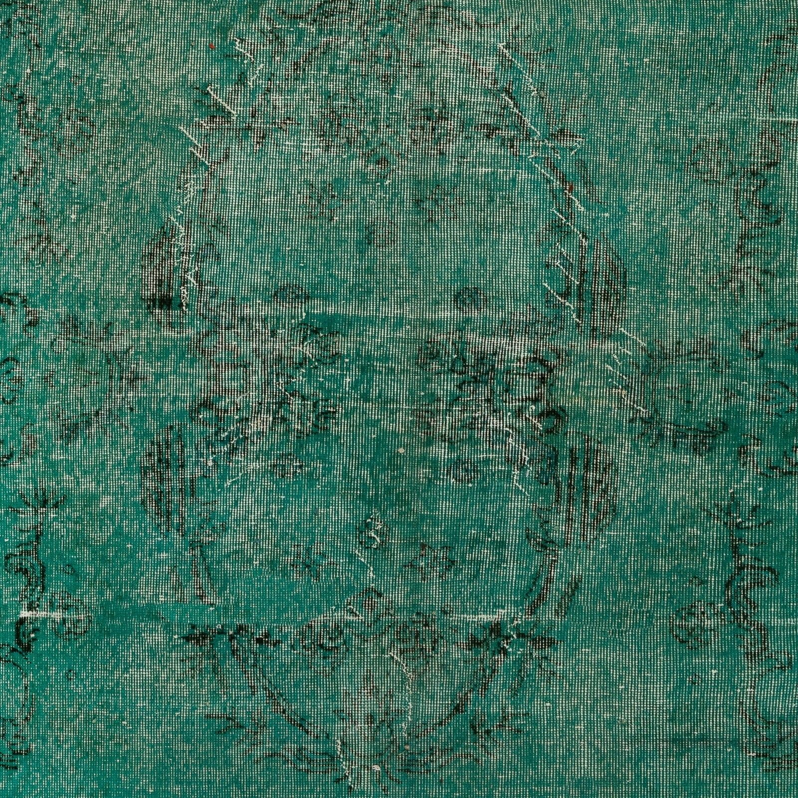 5.7x9 Ft Modern Turkish Wool Area Rug In Teal Green, Upcycled Handmade Carpet photo for sale