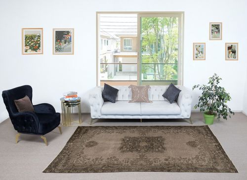 6.3x9.6 Ft Modern Hand Knotted Turkish Wool Area Rug In Brown. Home Gift Rug photo furniture