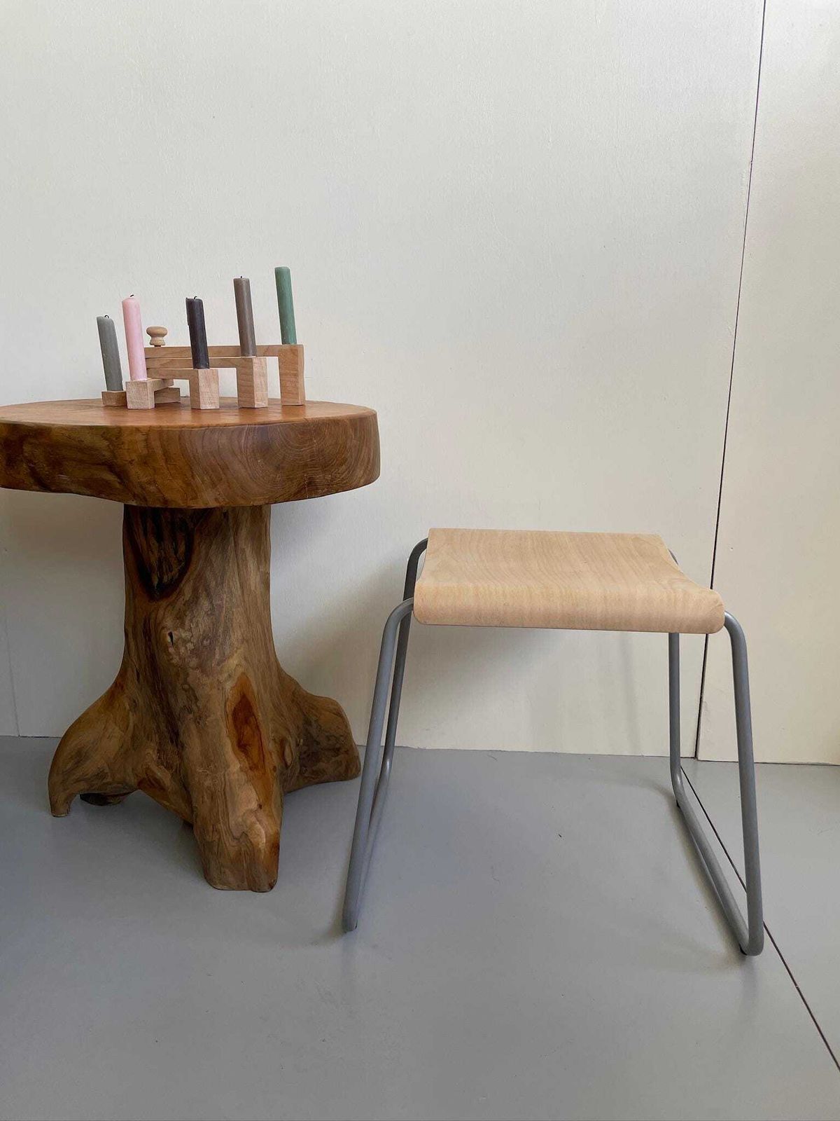 Vintage Ikea Plywood Stool Designed By Kristian Pallar With Bent Metal Frame 90s photo 95.0