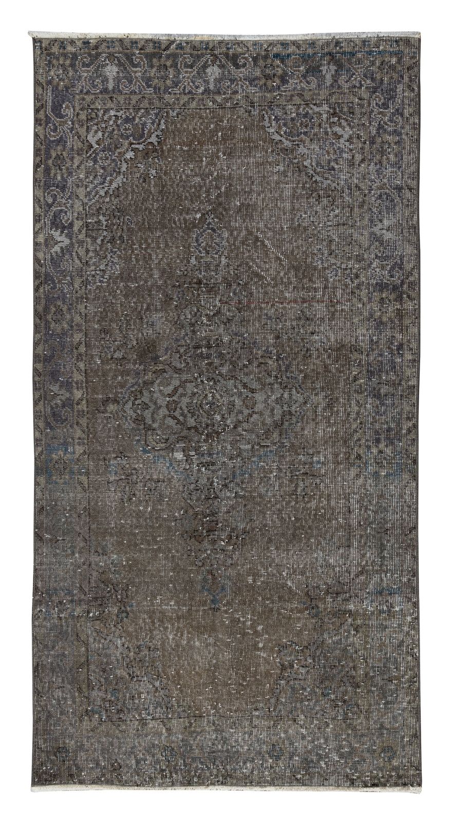 3.7x6.9 Ft Handmade Vintage Turkish Rug Redyed In Brown. Modern Exclusive Carpet