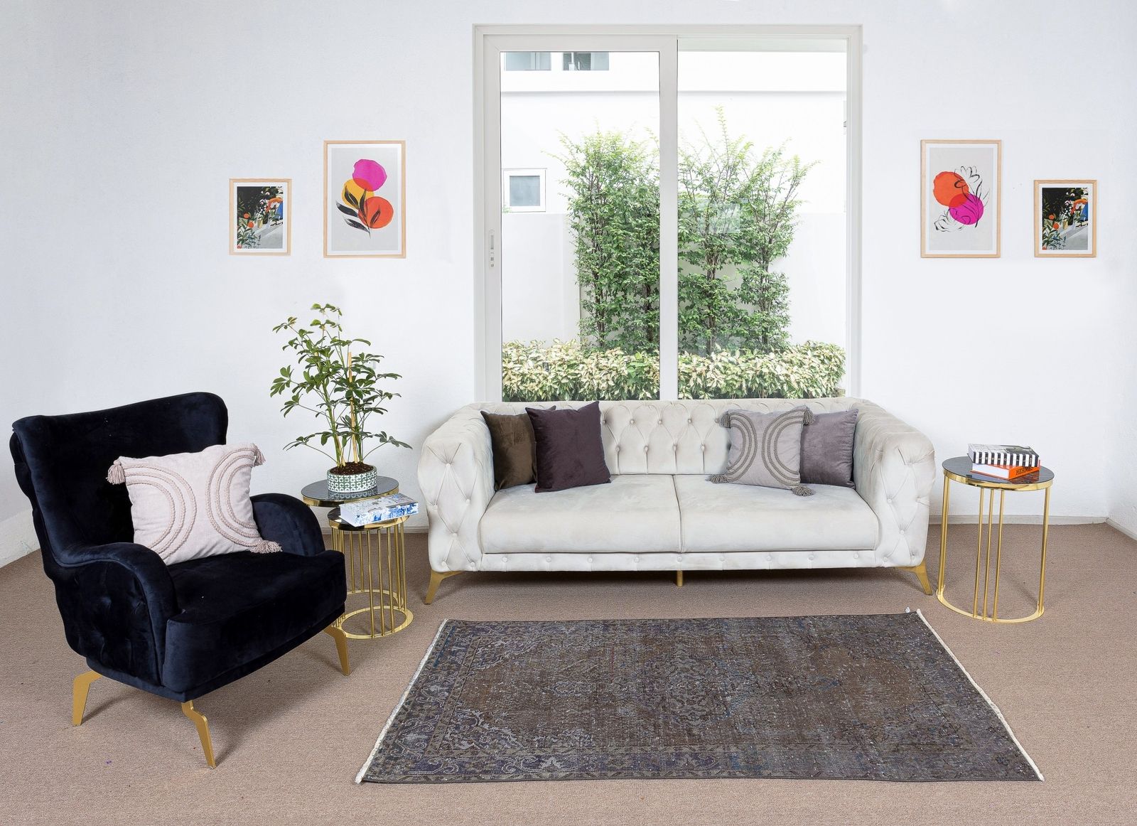 3.7x6.9 Ft Handmade Vintage Turkish Rug Redyed In Brown. Modern Exclusive Carpet photo furniture