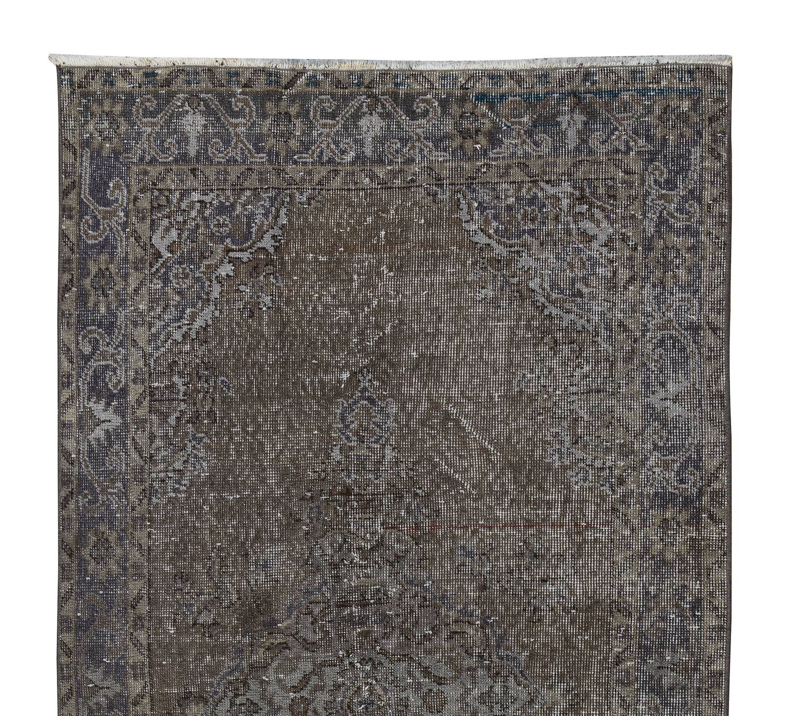 3.7x6.9 Ft Handmade Vintage Turkish Rug Redyed In Brown. Modern Exclusive Carpet photo Textiles