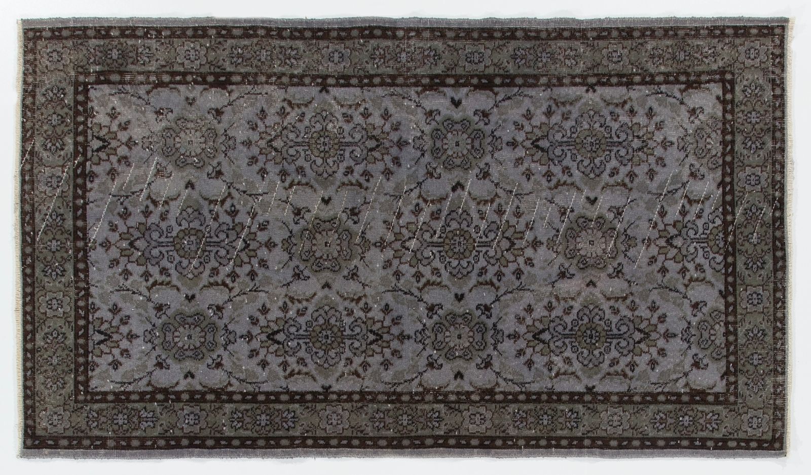 4x6.9 Ft Midcentury Rug Redyed In Gray For Modern Interiors, Handmade In Turkey photo furniture