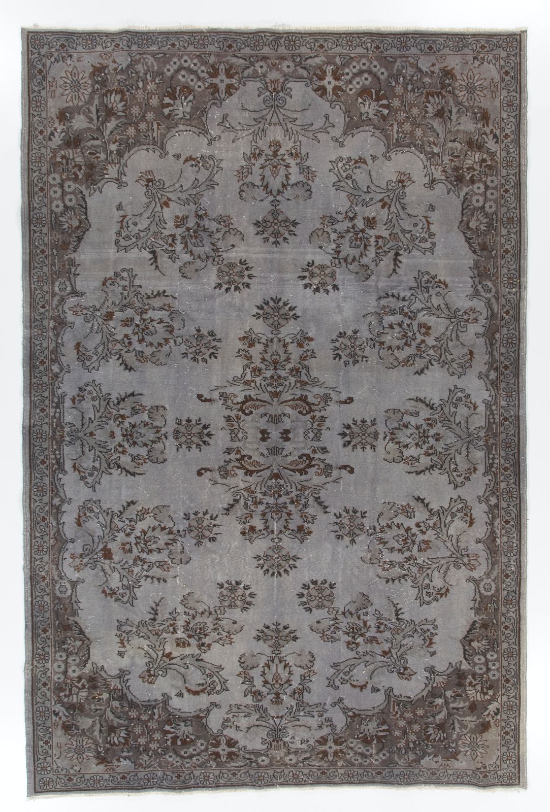 7x10.5 Ft Handmade Vintage Anatolian Rug Overdyed In Gray For Modern Interiors
