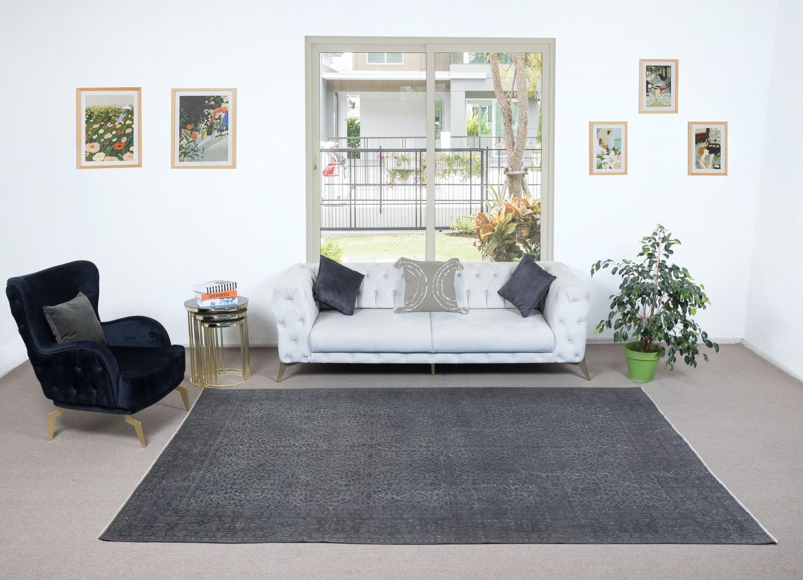 6.7x10.4 Ft Handmade Turkish Area Rug In Gray, Ideal For Modern Home And Office photo furniture