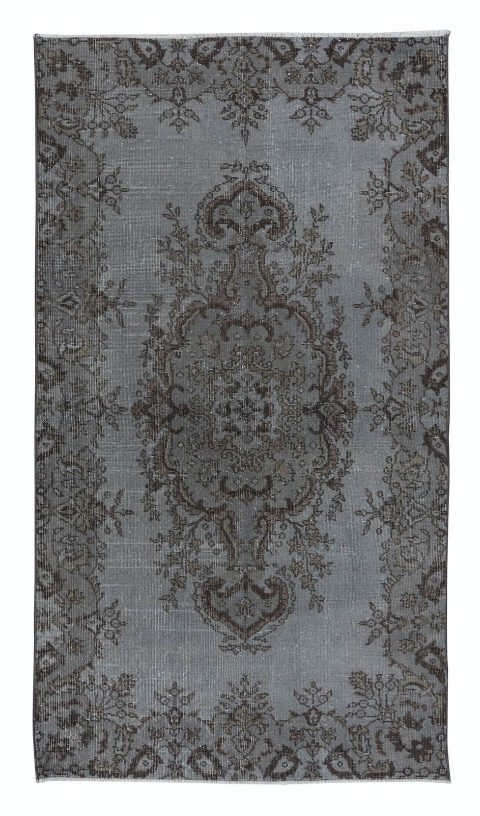 4x6.7 Ft Modern Handmade Turkish Gray Indoor Outdoor Rug With Medallion Design