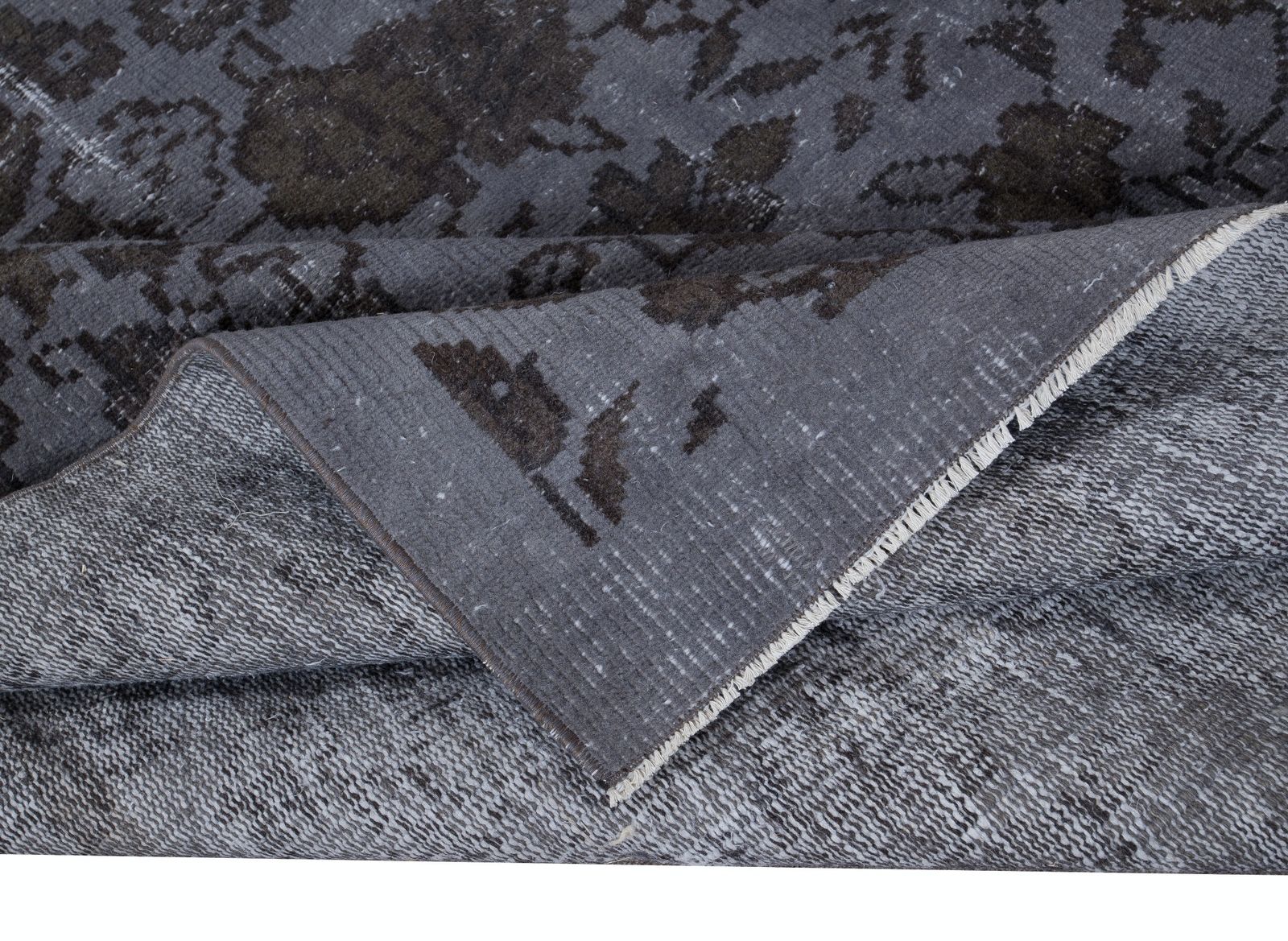 4.8x8 Ft Handmade Turkish Rug With Dark Gray Background And Brown Floral Pattern photo for sale