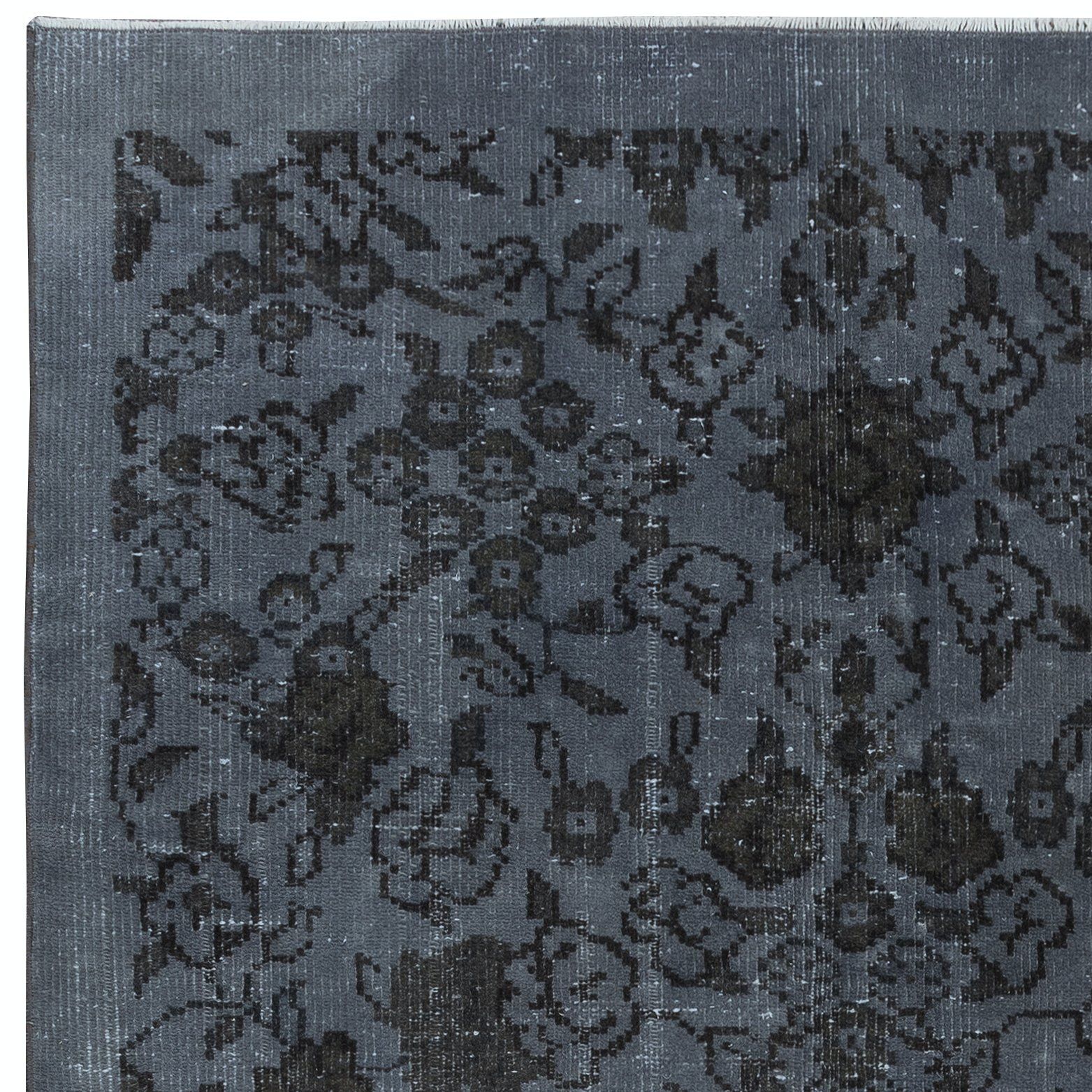 4.8x8 Ft Handmade Turkish Rug With Dark Gray Background And Brown Floral Pattern photo Textiles