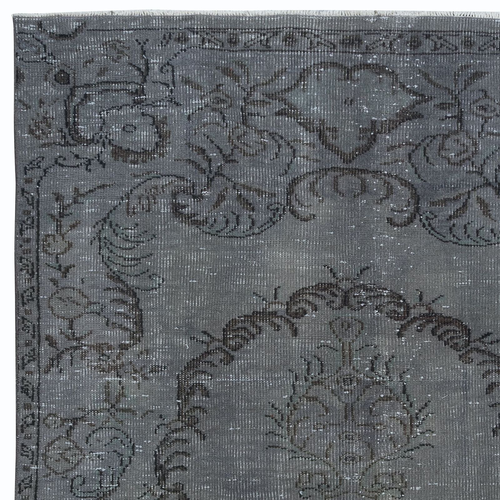 5.2x8.6 Ft Handmade Turkish Rug Over Dyed In Gray, Vintage Upcycled Carpet photo Textiles
