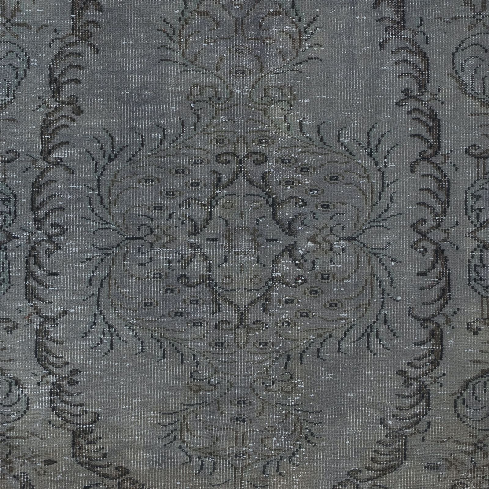5.2x8.6 Ft Handmade Turkish Rug Over Dyed In Gray, Vintage Upcycled Carpet photo 383.0