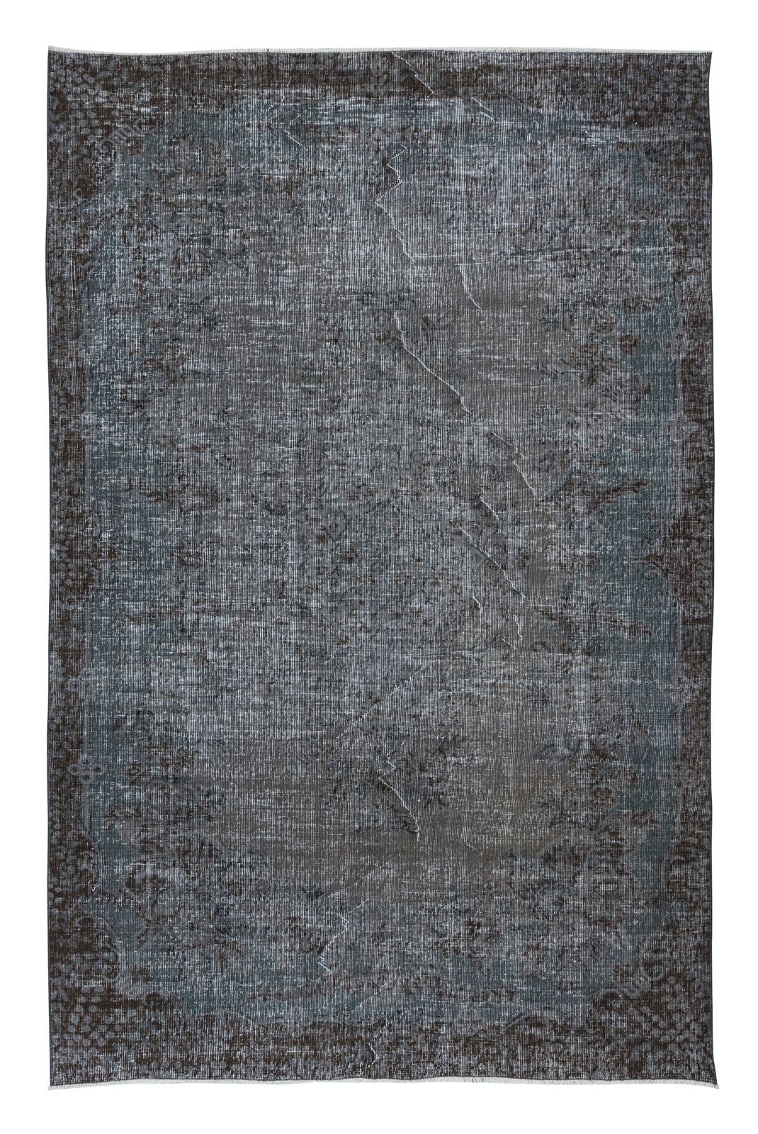 6x9.4 Ft Modern Handmade Turkish Area Rug In Pure Gray, Brown And Bluish Gray
