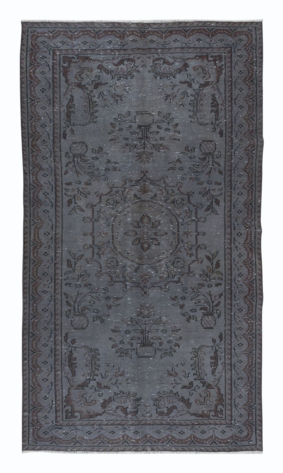 5.2x8.8 Ft Modern Handmade Turkish Wool Area Rug In Shadow Grey & Brown Tones