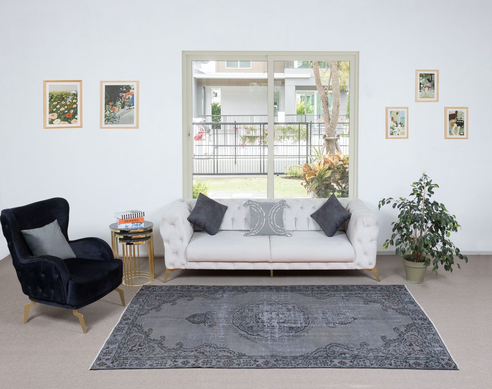 5.6x9.3 Ft Gray Handmade Turkish Rug For Living Room, Dining Room & Kids Room photo furniture
