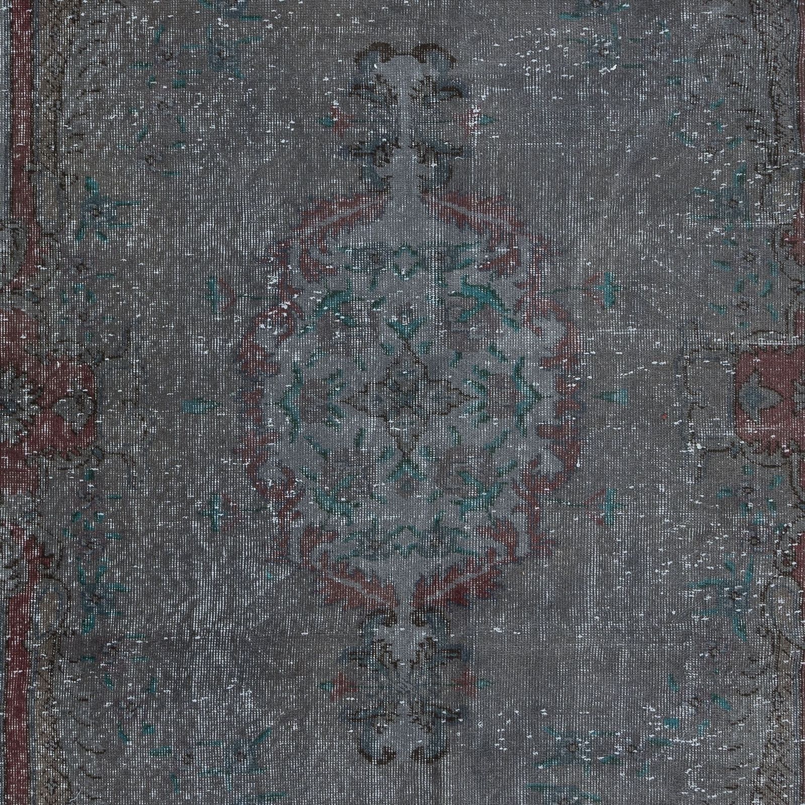 5.3x8.3 Ft Modern Handmade Turkish Low Pile Area Rug In Gray, Maroon Red & Green photo 377.0