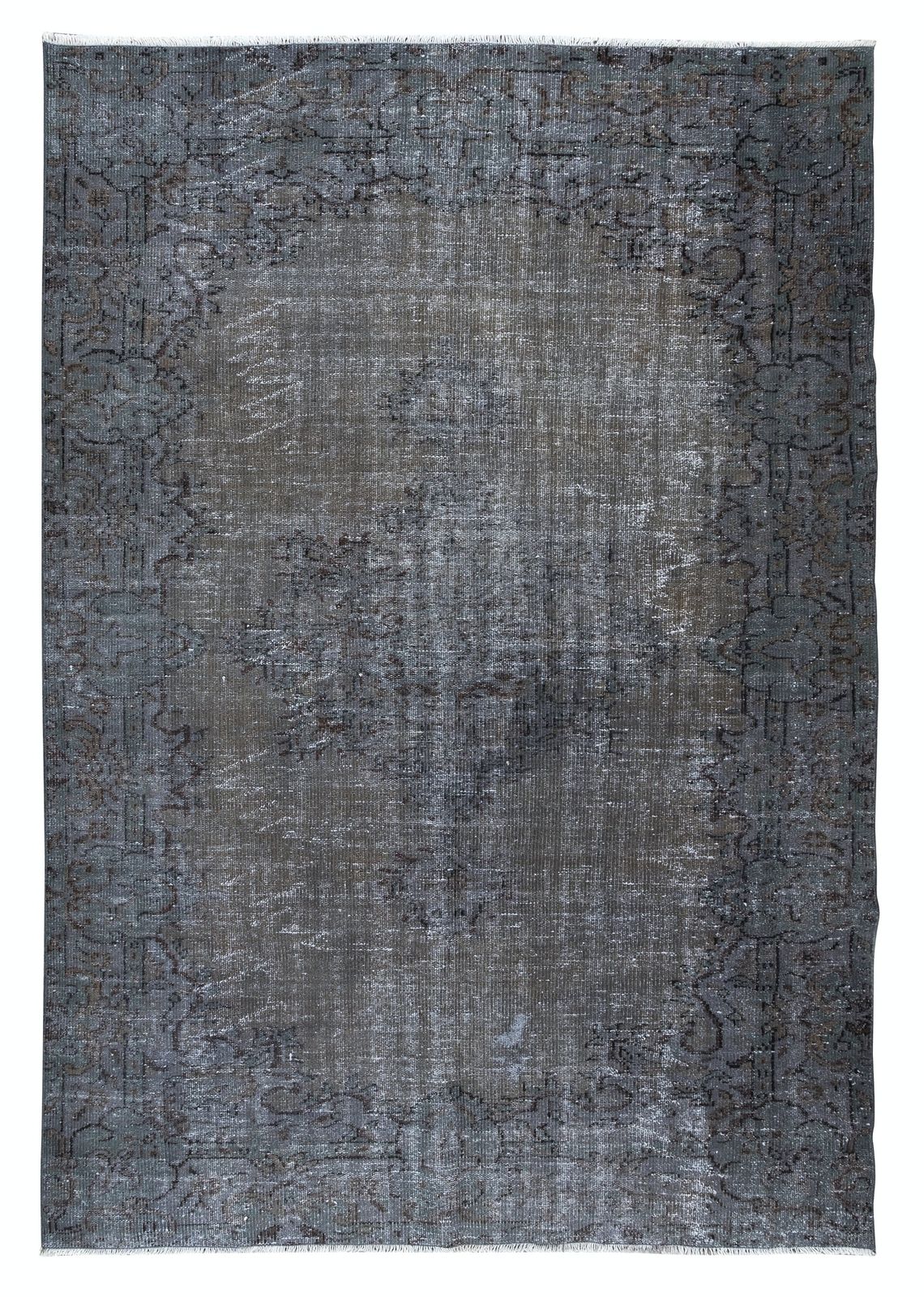 6x8.5 Ft Gray Modern Area Rug With Medallion, Handknotted In Isparta, Turkey