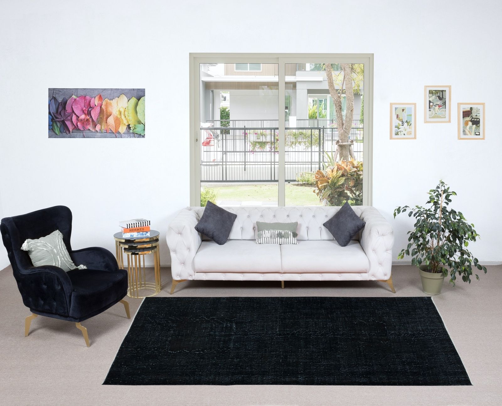 5.4x9 Ft Plain Black Area Rug, Handknotted And Handwoven In Turkey photo furniture