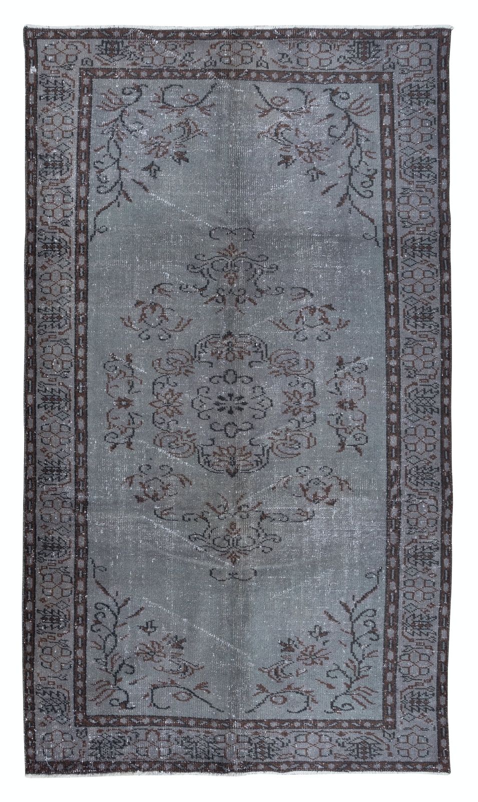 5.6x9.4 Ft Modern Gray Handmade Area Rug, Turkish Carpet With Medallion Design