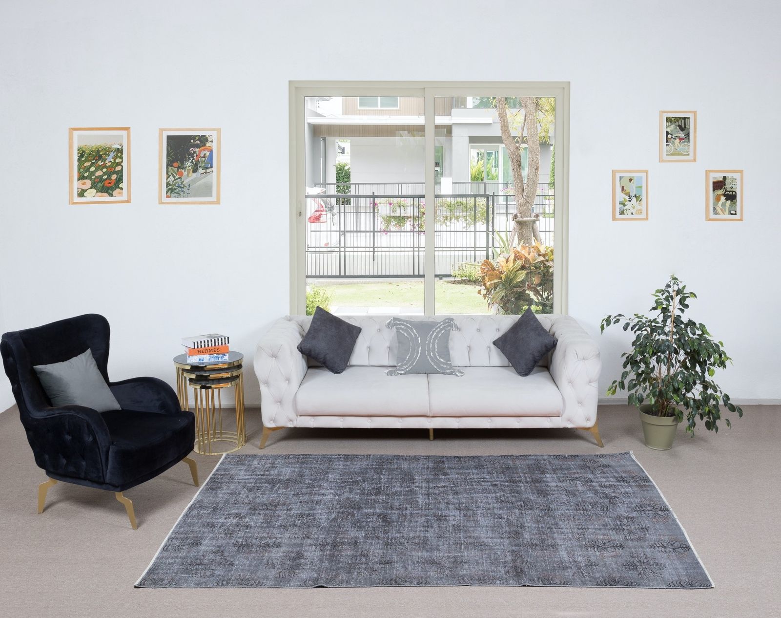 5.6x9 Ft Handmade Gray Rug For Entryway. Modern Turkish Carpet For Living Room photo furniture