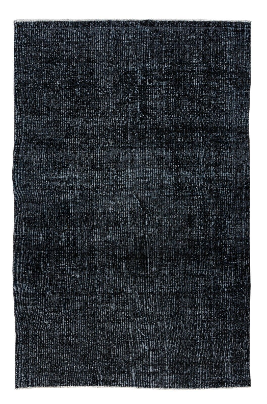 5.4x8.3 Ft Turkish Wool Area Rug Over Dyed In Black, Hand Knotted Vintage Carpet