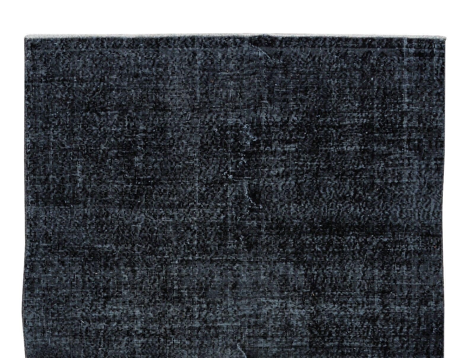 5.4x8.3 Ft Turkish Wool Area Rug Over Dyed In Black, Hand Knotted Vintage Carpet photo Textiles