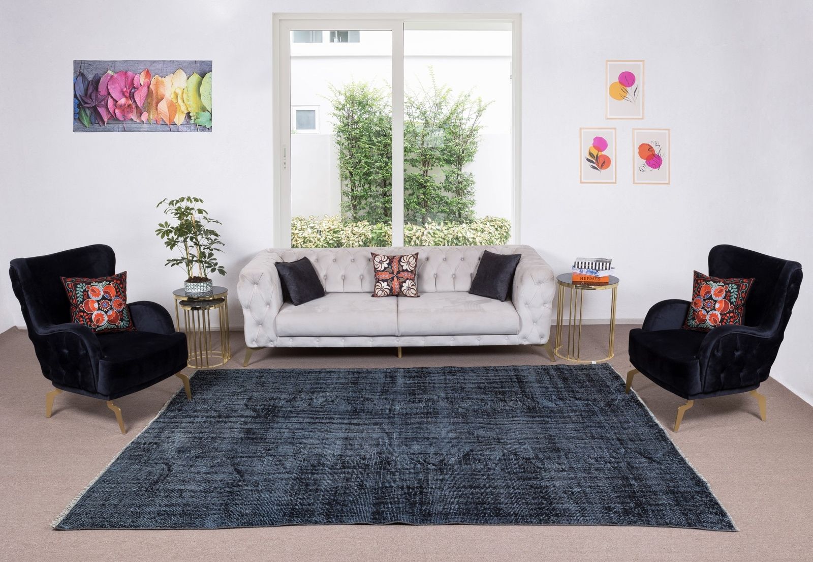 7.5x10.2 Ft Handmade Vintage Turkish Rug Over Dyed In Black For Modern Interior photo furniture
