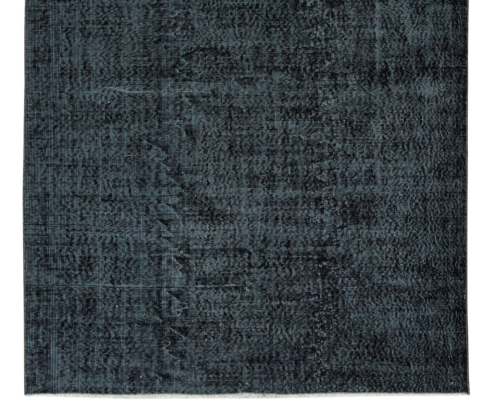 5.4x9.4 Ft Turkish Wool Rug Over Dyed In Solid Black, Handknotted Vintage Carpet photo 432.0