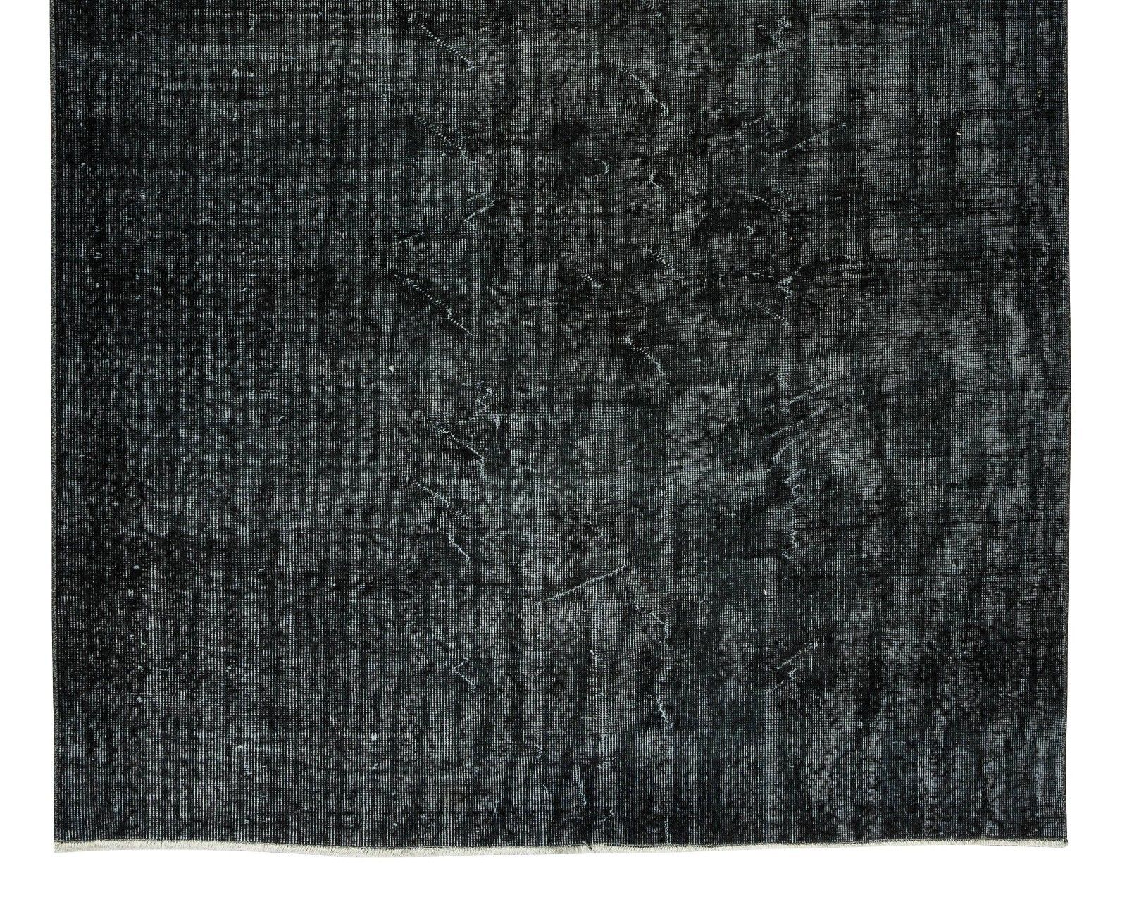 5.6x9 Ft Modern Anatolian Area Rug Over Dyed In Black, Vintage Handmade Carpet photo 350.0