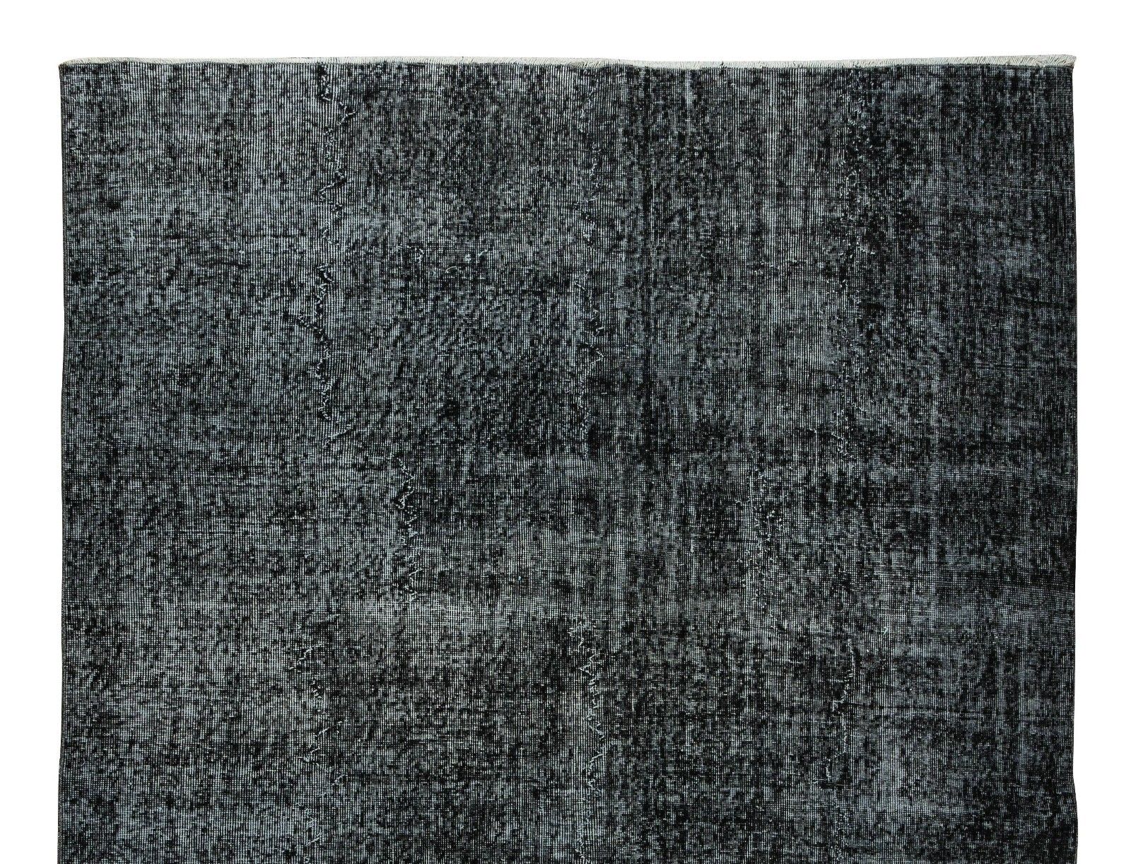 6.7x10.4 Ft Vintage Handmade Turkish Rug Over Dyed In Black For Modern Interior photo Textiles