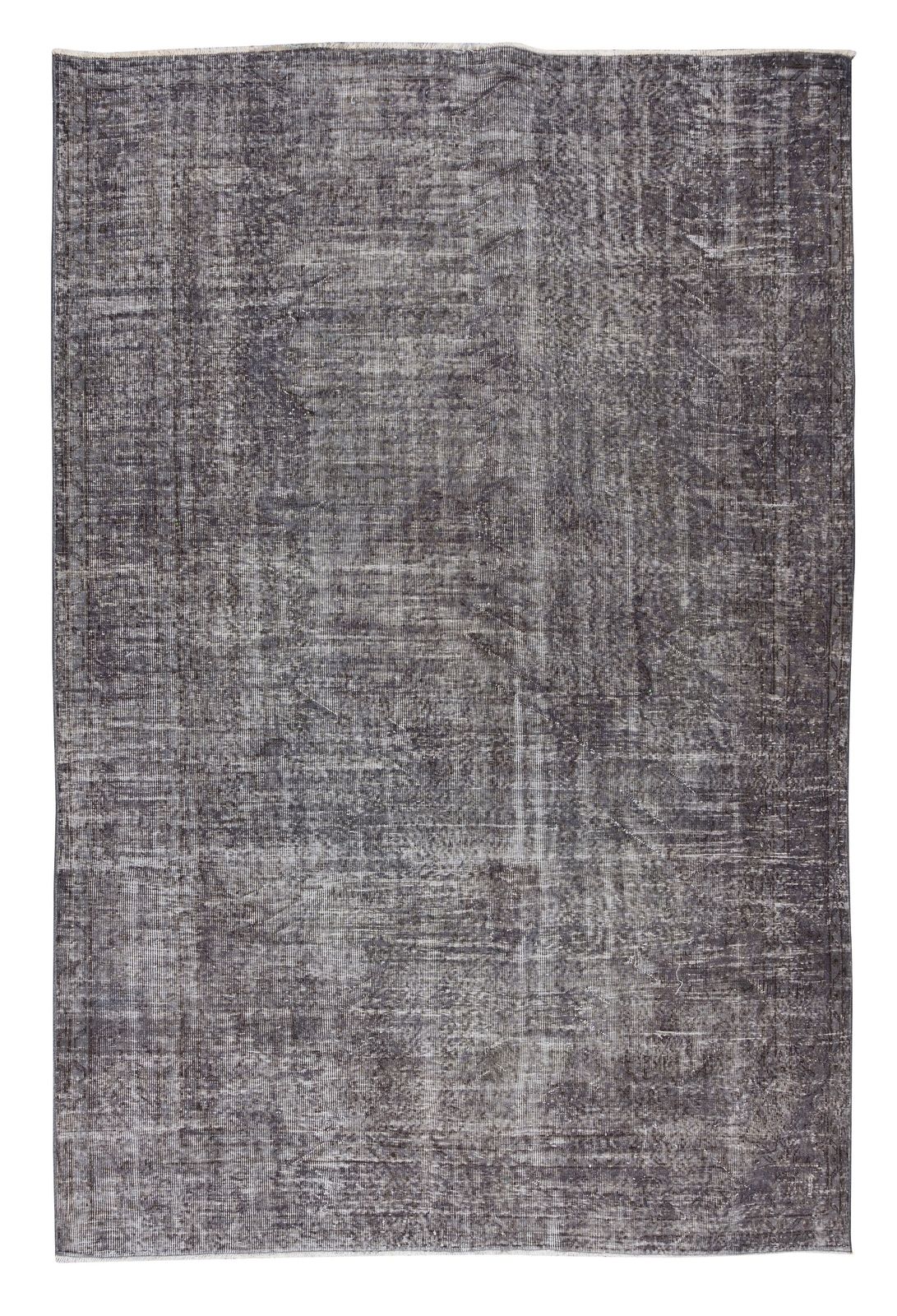 7x10 Ft Vintage Hand Knotted Turkish Rug Over Dyed In Gray For Modern Interior