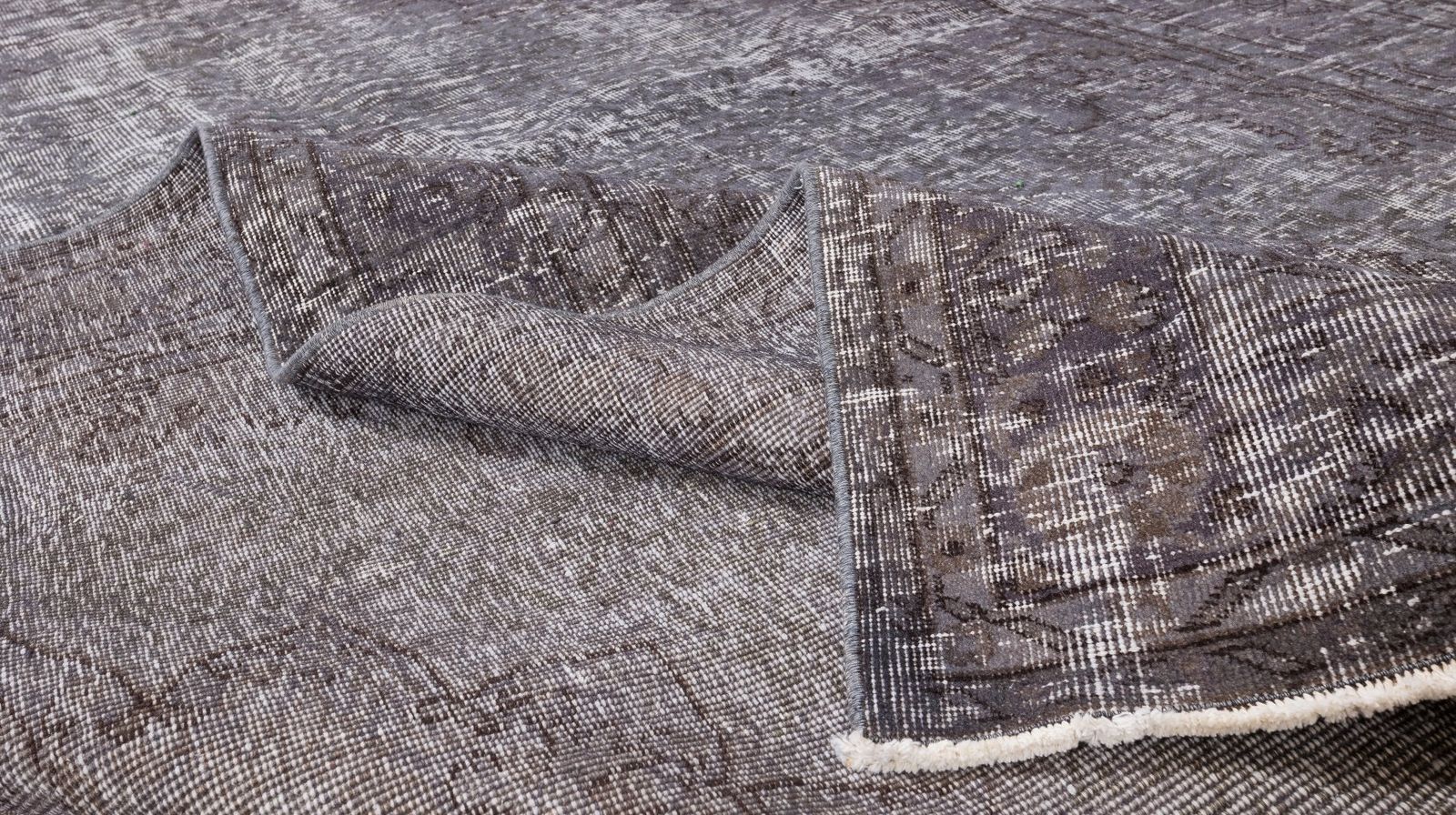 7x10 Ft Vintage Hand Knotted Turkish Rug Over Dyed In Gray For Modern Interior photo for sale