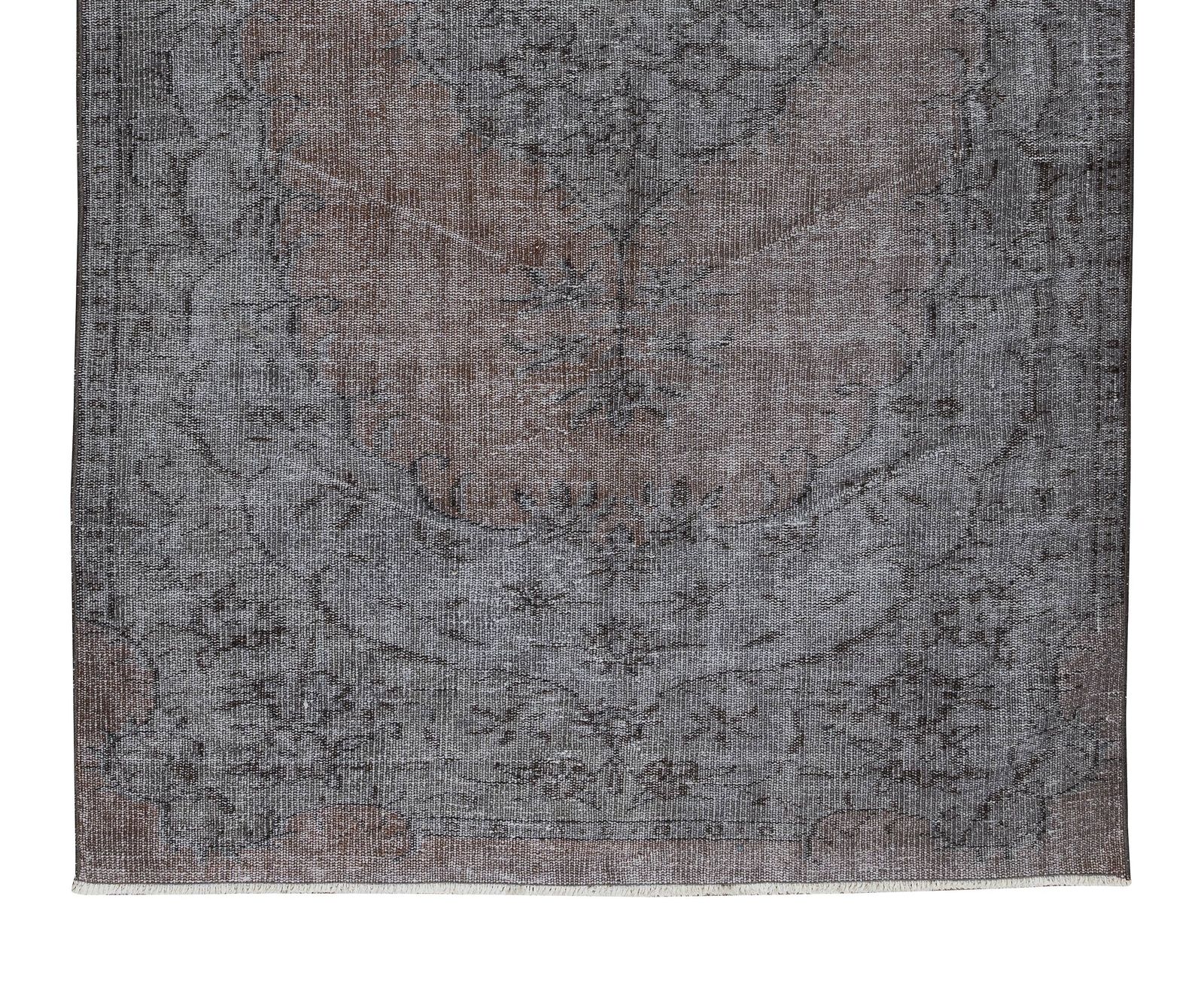 5.2x8.4 Ft Mid Century Handmade Turkish Rug Redyed In Gray With Medallion Design photo 374.0