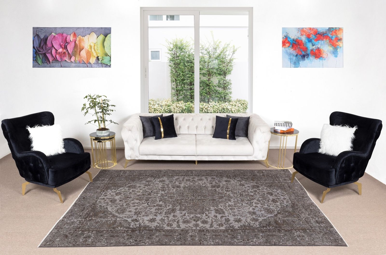 6.5x9.9 Ft Handmade Vintage Turkish Area Rug Re Dyed In Gray 4 Modern Interiors photo furniture