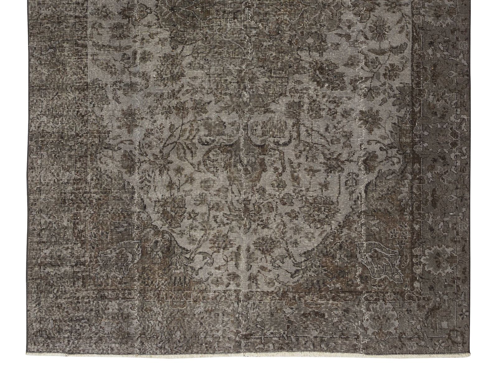 6.5x9.9 Ft Handmade Vintage Turkish Area Rug Re Dyed In Gray 4 Modern Interiors photo 550.0