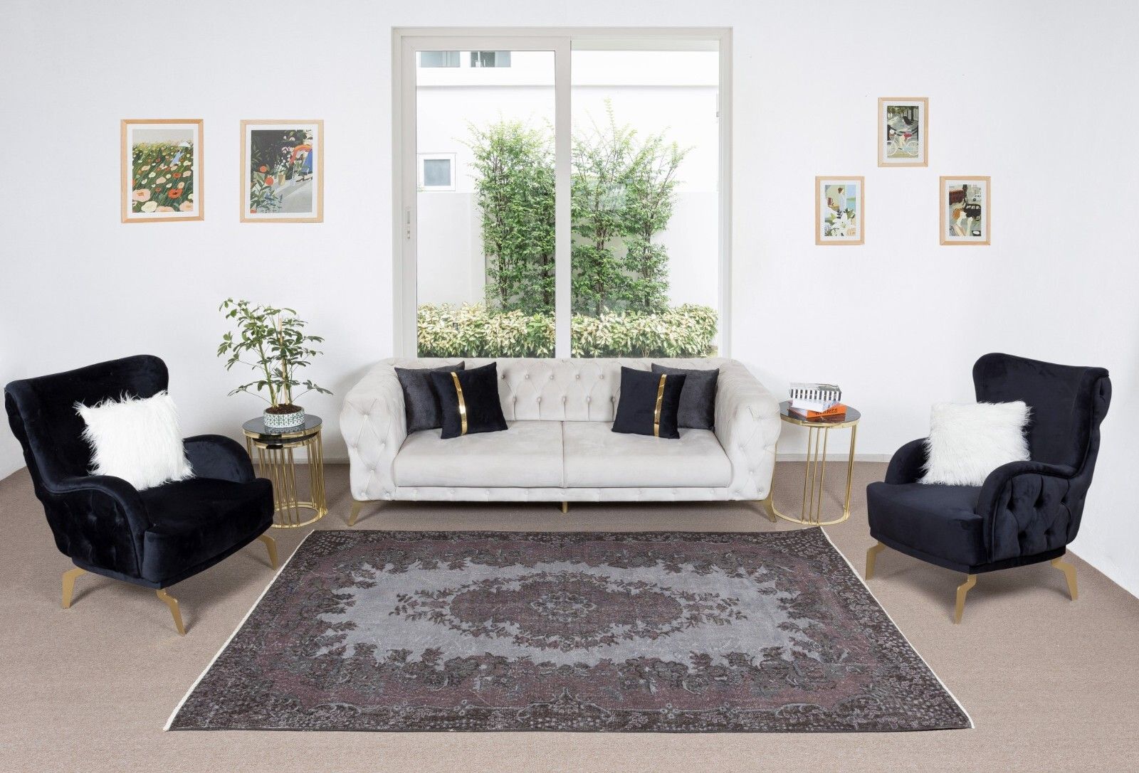 6x9.9 Ft Vintage Rug Over Dyed In Gray For Modern Interiors, Handmade In Turkey photo furniture