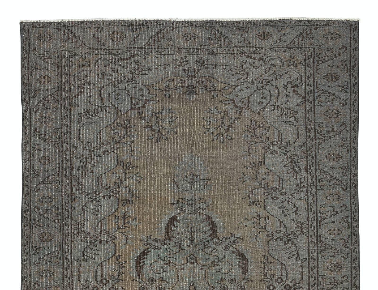 6x9,5 ft Vintage Vloerkleed Overdyed in Grijs voor Moderne Interieurs, Handgemaakt in Turkije photo Textiel