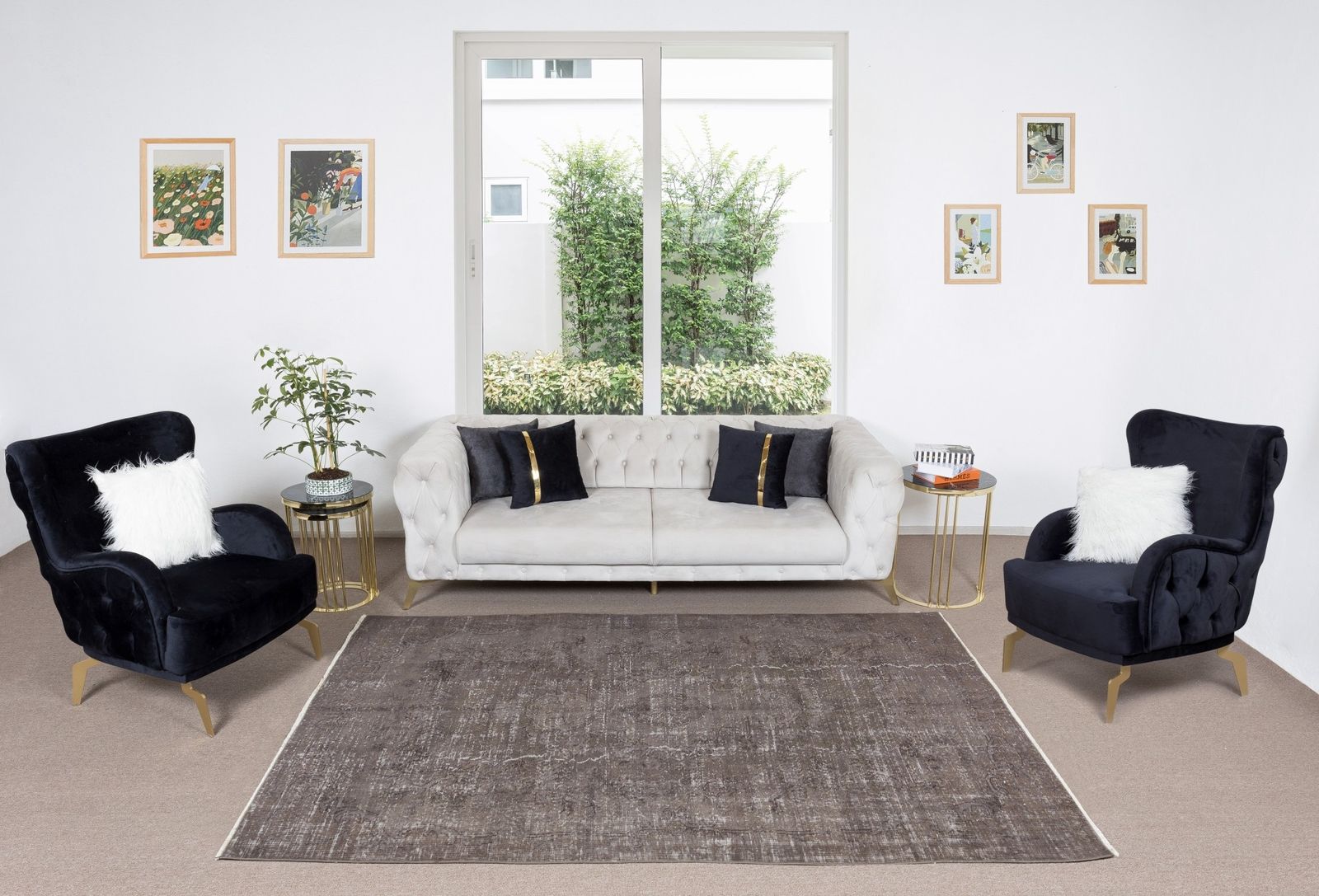 5.7x8.6 Ft Contemporary Turkish Rug Re Dyed In Gray, Vintage Hand Knotted Carpet photo furniture