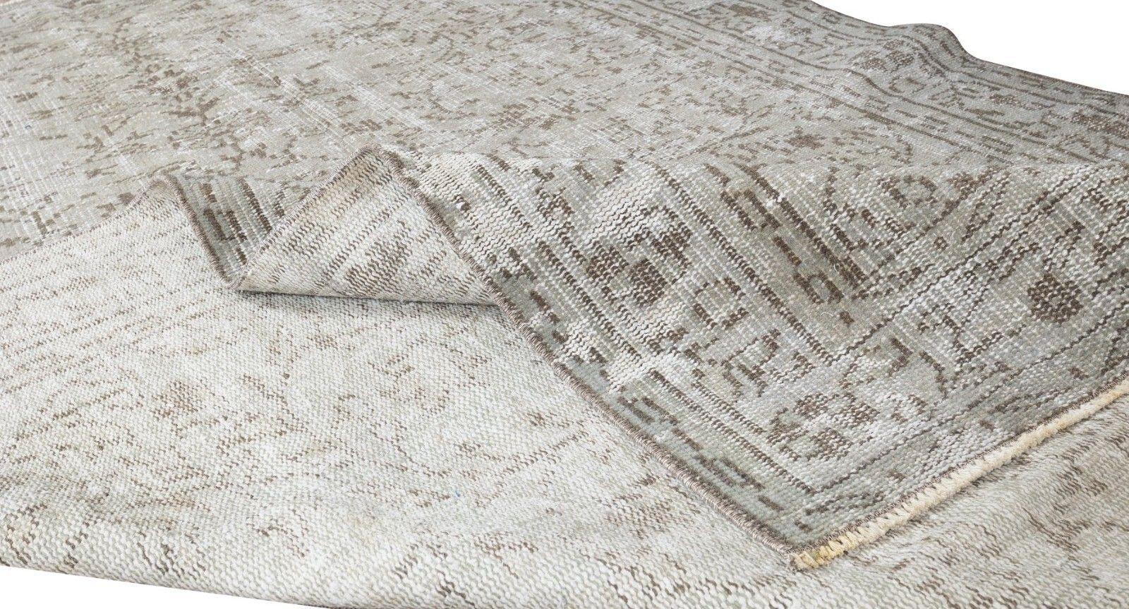 5.2x8.3 Ft Mid Century Handmade Turkish Rug Over Dyed In Gray 4 Modern Interiors photo for sale