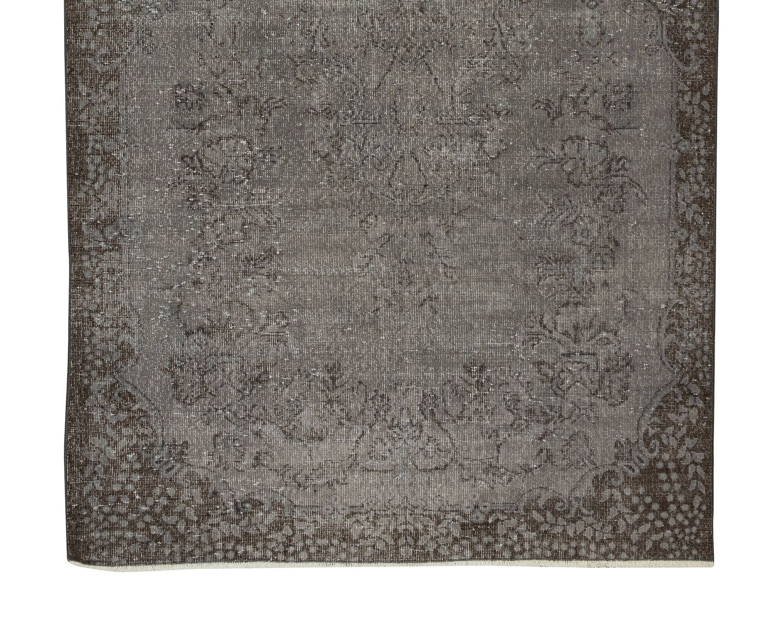 5.6x9.8 Ft Handmade Vintage Turkish Rug Over Dyed In Gray For Modern Interiors photo 376.0