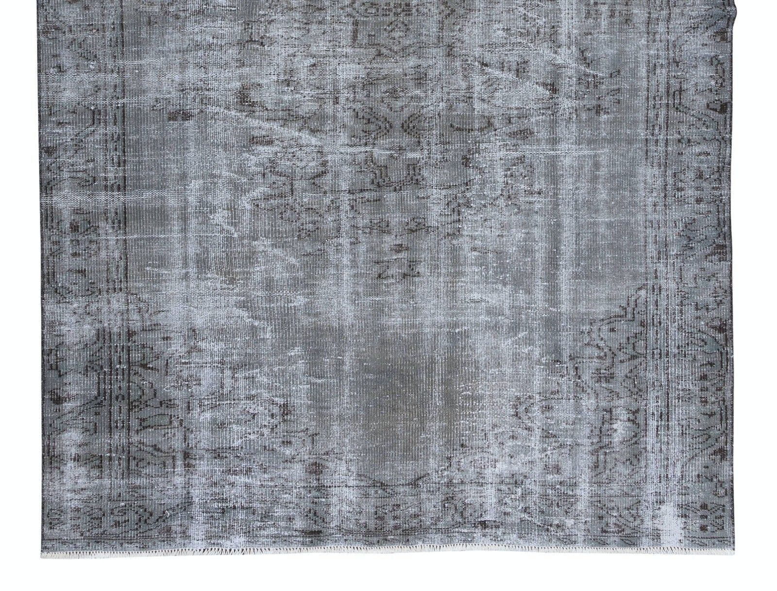 5.9x9.3 Ft Vintage Rug Re Dyed In Gray For Modern Interiors, Handmade In Turkey photo 465.0