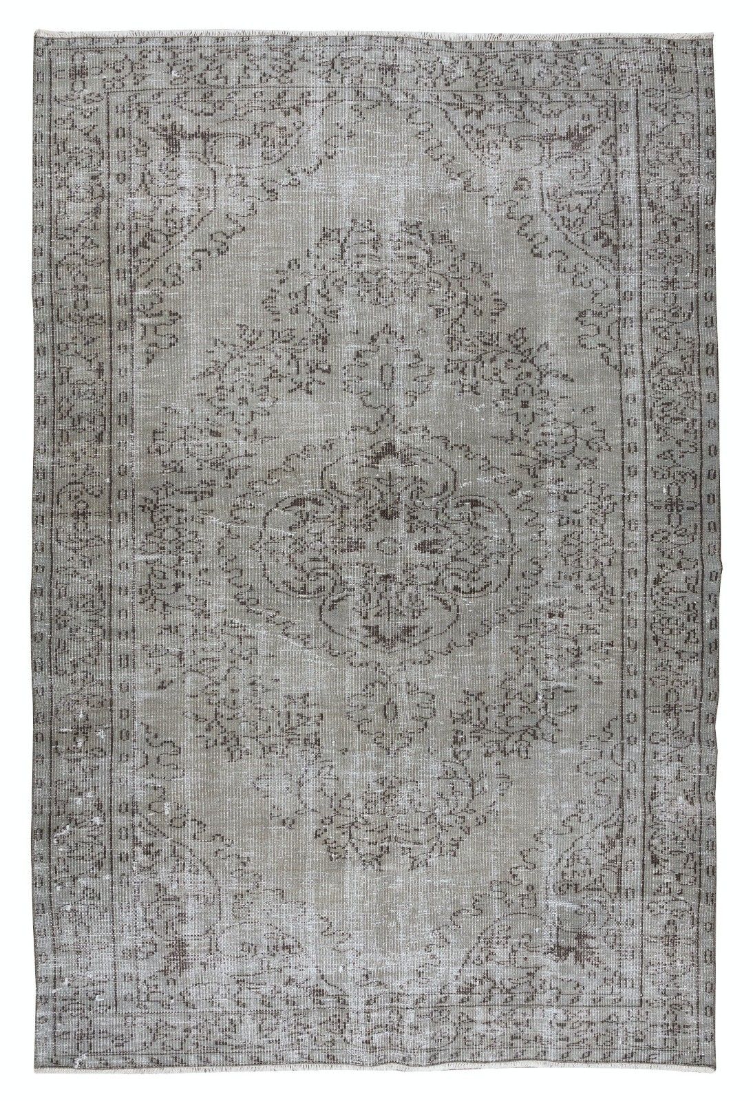 6x9 Ft Handmade Vintage Turkish Area Rug Over Dyed In Gray 4 Modern Interiors