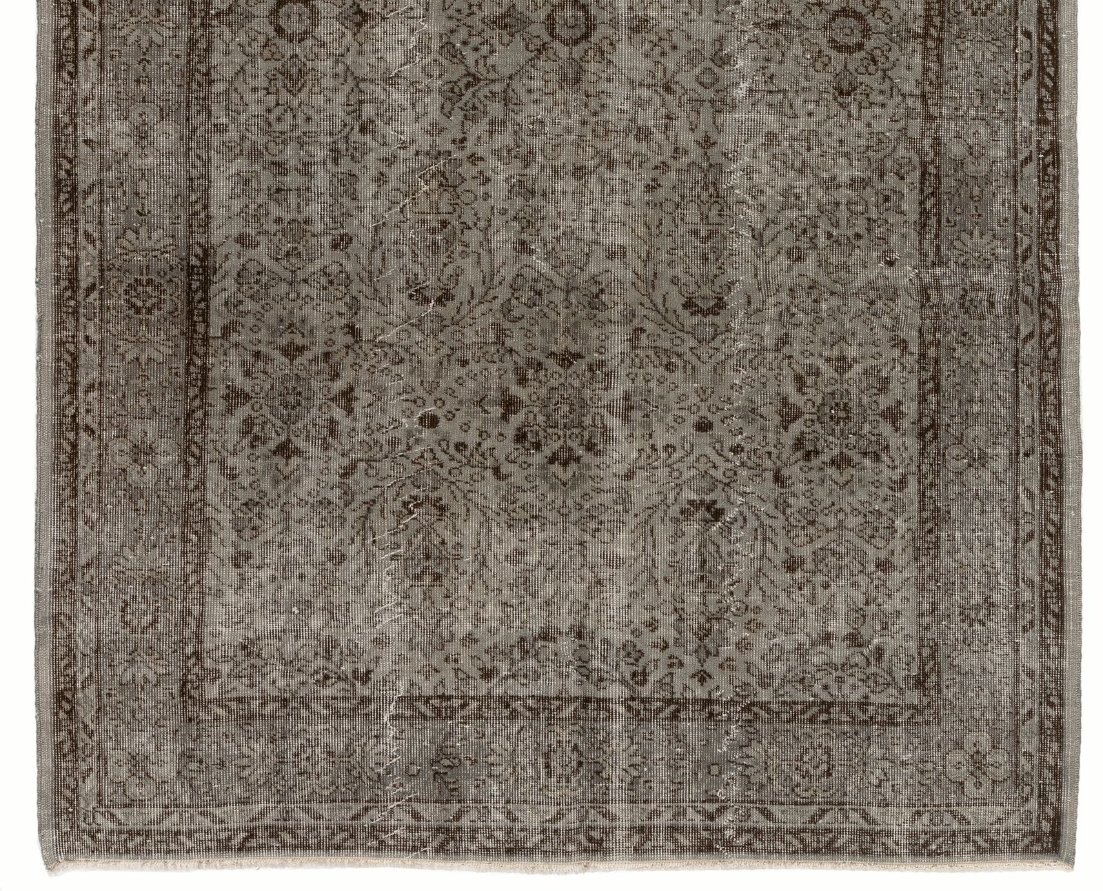 5.4x8.8 Ft Mid Century Floral Design Rug Overdyed In Gray, Handknotted In Turkey photo for sale