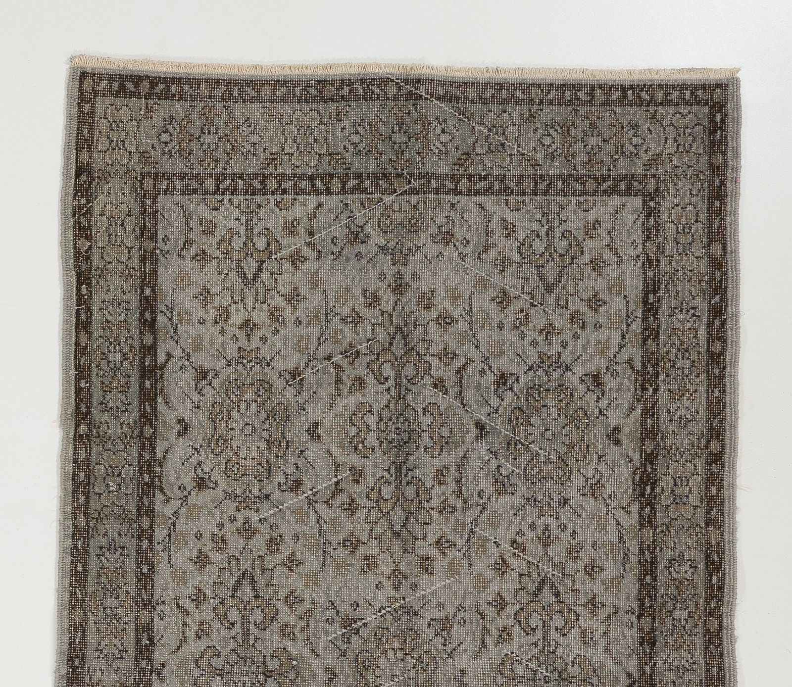 4x7 Ft Mid Century Floral Design Rug Over Dyed In Gray, Hand Knotted In Turkey photo Textiles