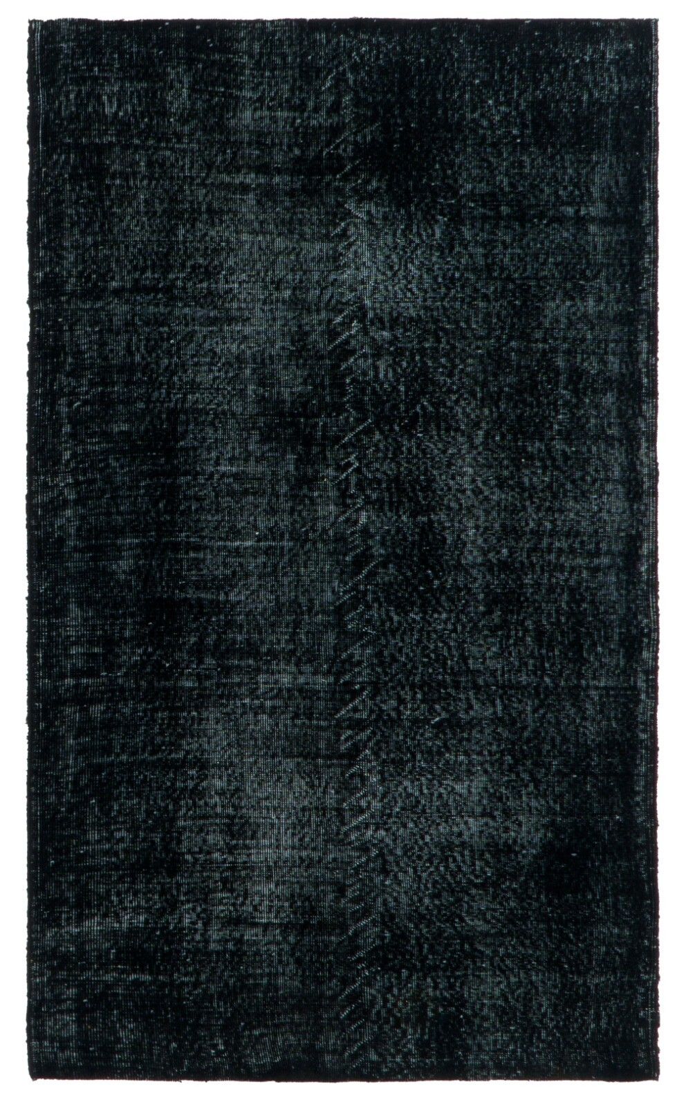 4x6.7 Ft Contemporary Black Accent Rug, Upcycled Woolen Handmade Turkish Carpet