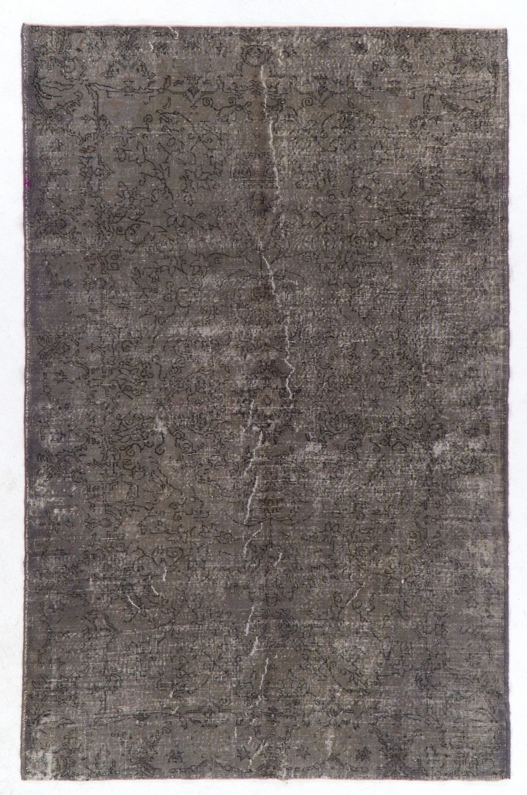 6.3x9.8 Ft Hand Knotted Vintage Anatolian Rug Over Dyed In Gray For Living Room