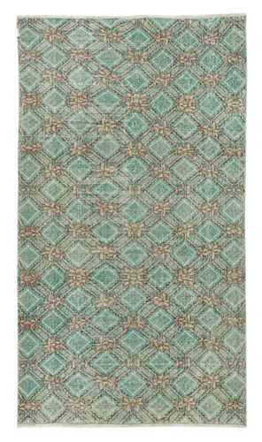 3.8x6.6 Ft Green Accent Rug For Contemporary Interiors, Hand Knotted In Turkey