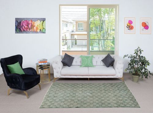 4.8x7.8 Ft Green Color Handmade Turkish Area Rug For Contemporary Interiors photo furniture
